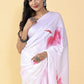 Casual Satin Silk Pink White Digital Print Saree