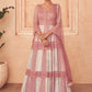 Gown Georgette Pink White Embroidered Gown