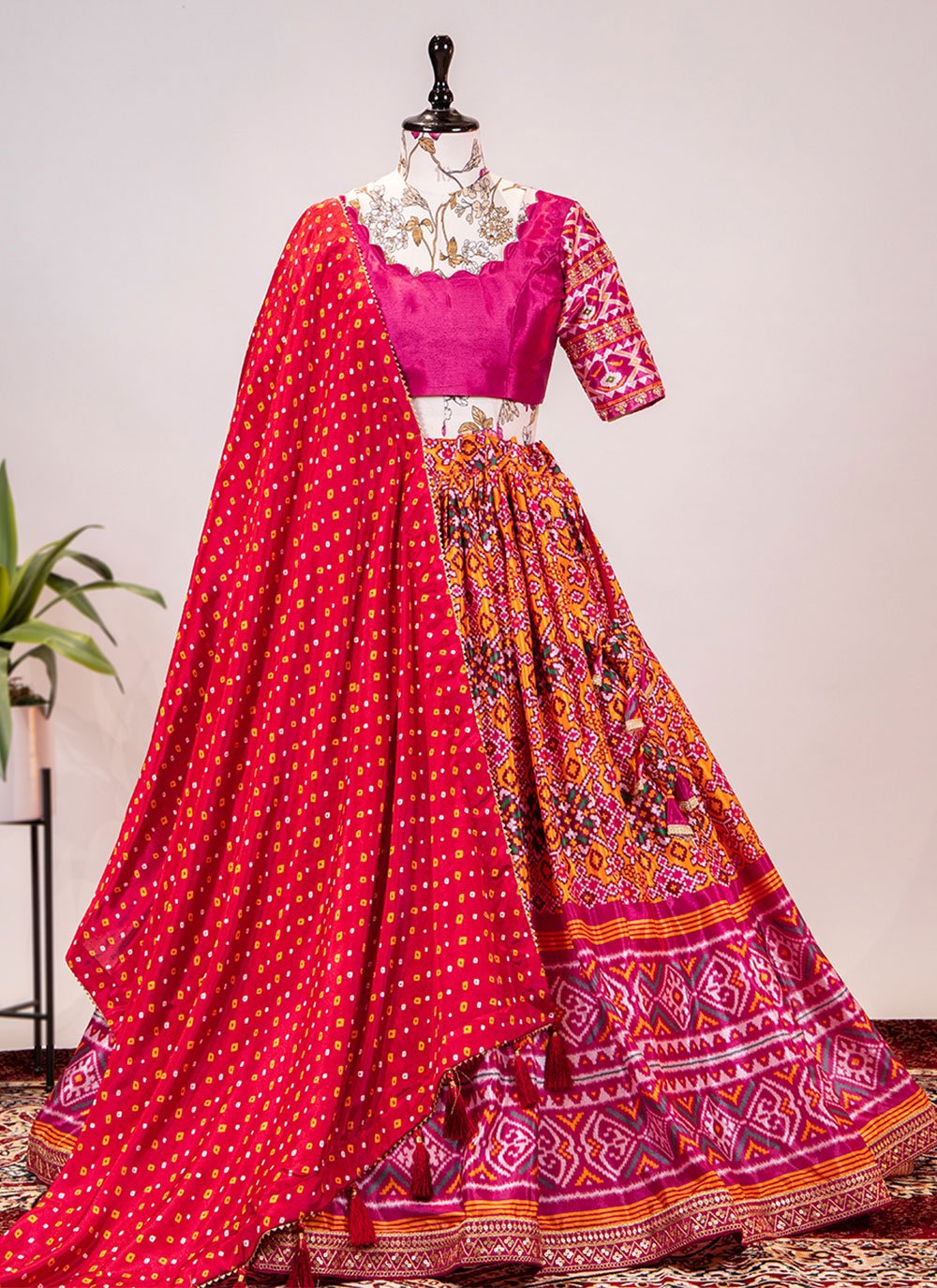 Lehenga Choli Chinon Pink Yellow Embroidered Lehenga Choli