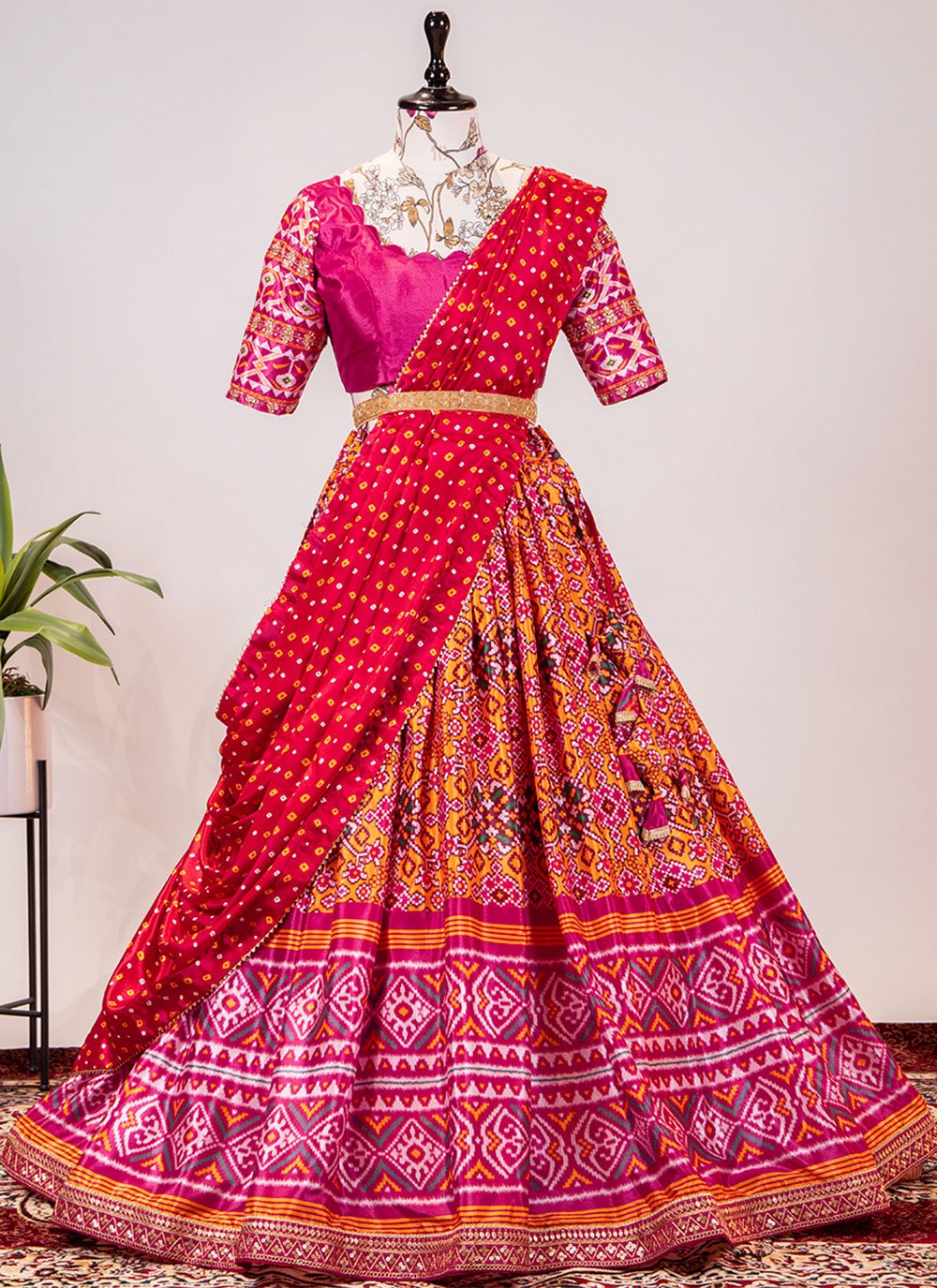 Lehenga Choli Chinon Pink Yellow Embroidered Lehenga Choli