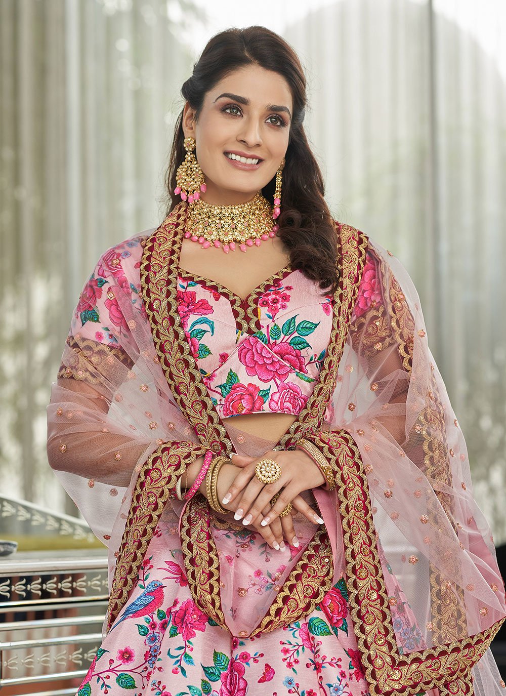 A Line Lehenga Art Silk Pink Digital Print Lehenga Choli