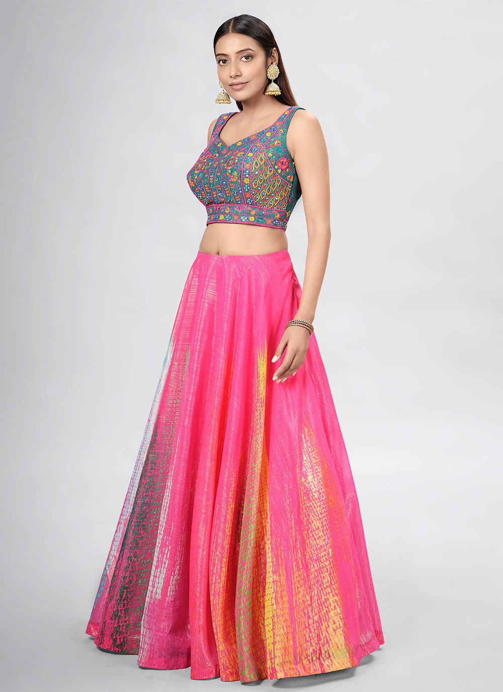 Lehenga Choli Art Silk Pink Digital Print Lehenga Choli