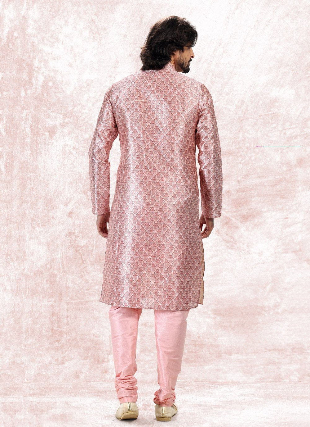 Kurta Pyjama Banarasi Jacquard Pink Fancy Work Mens