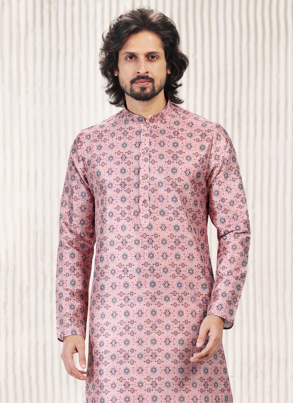 Kurta Pyjama Banarasi Jacquard Pink Fancy Work Mens