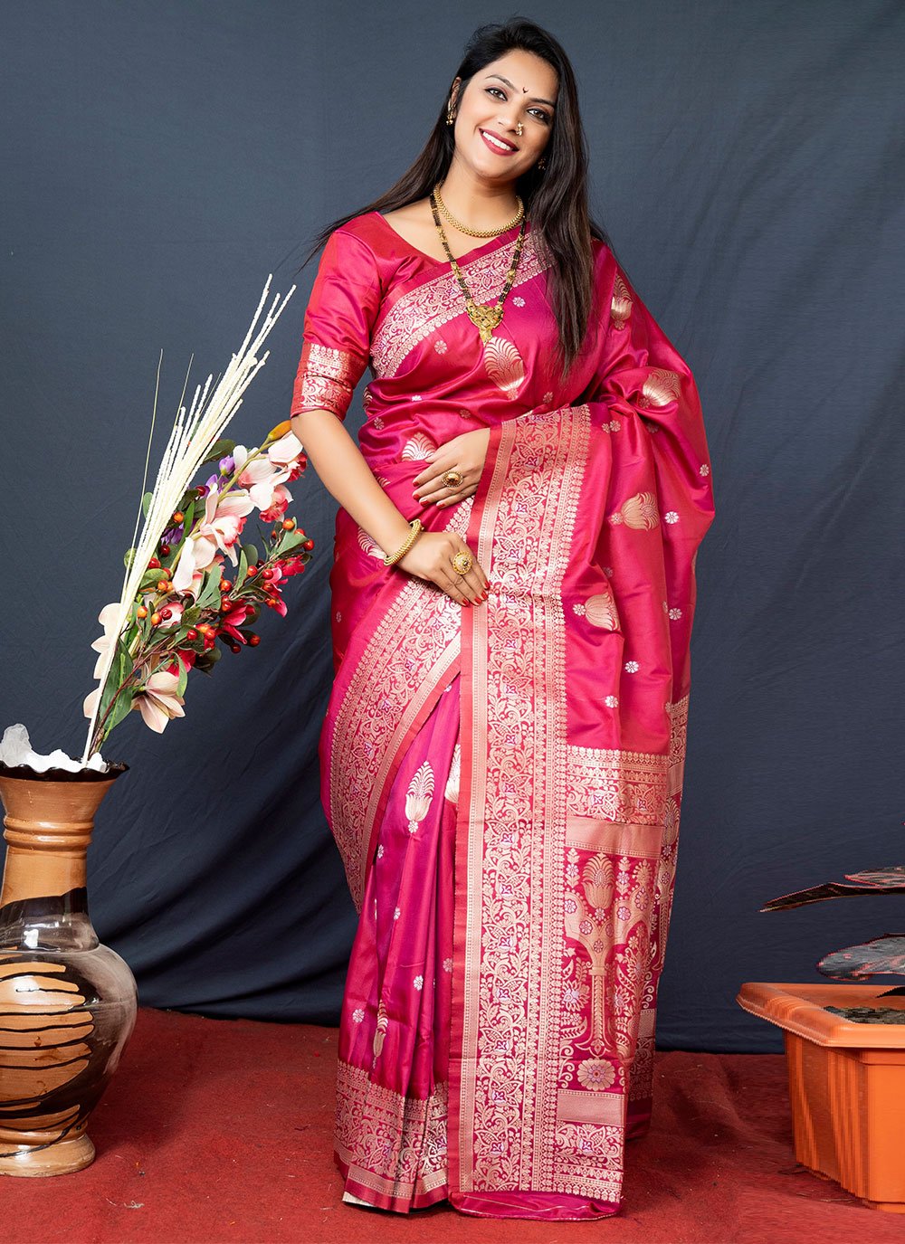 Classic Banarasi Silk Pink Weaving Saree