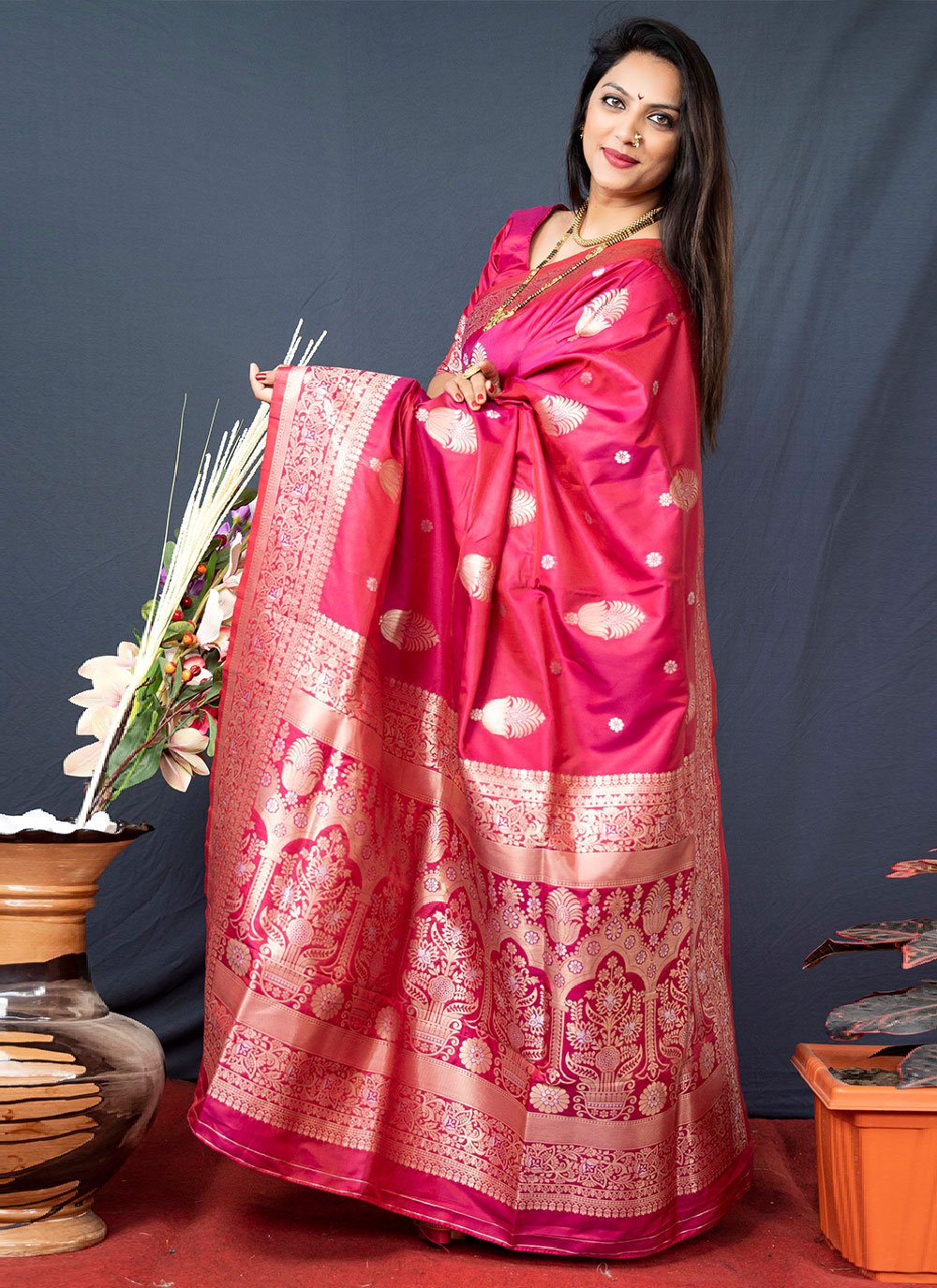 Classic Banarasi Silk Pink Weaving Saree