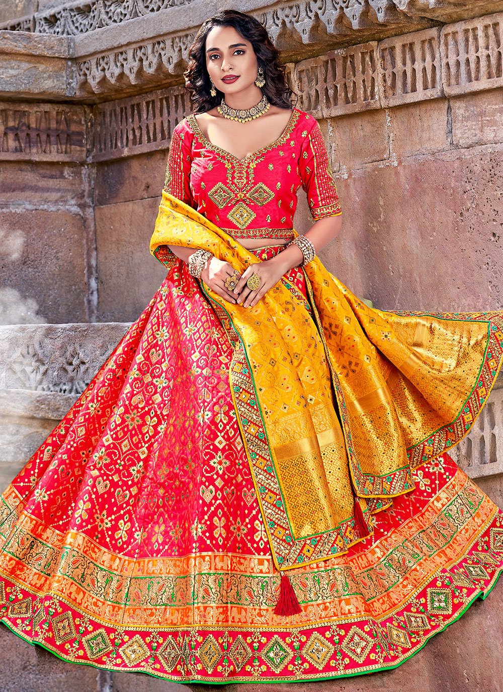 Lehenga Choli Banarasi Silk Pink Embroidered Lehenga Choli