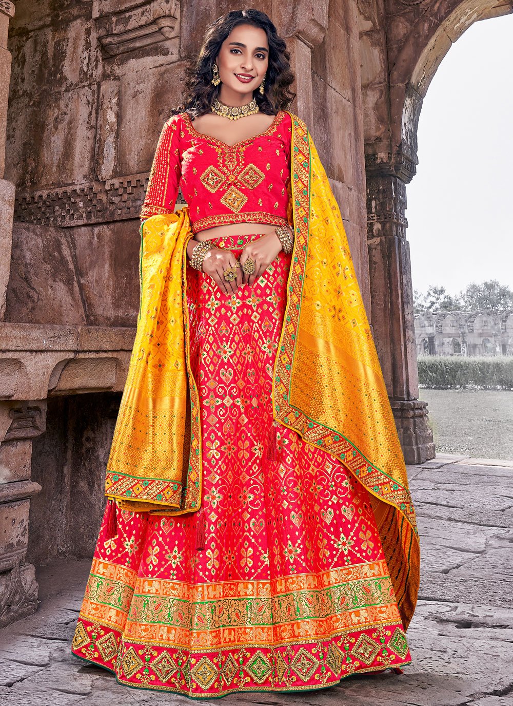 Lehenga Choli Banarasi Silk Pink Embroidered Lehenga Choli