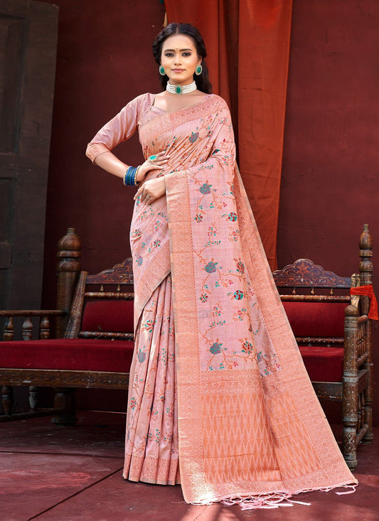 Classic Banarasi Silk Pink Weaving Saree