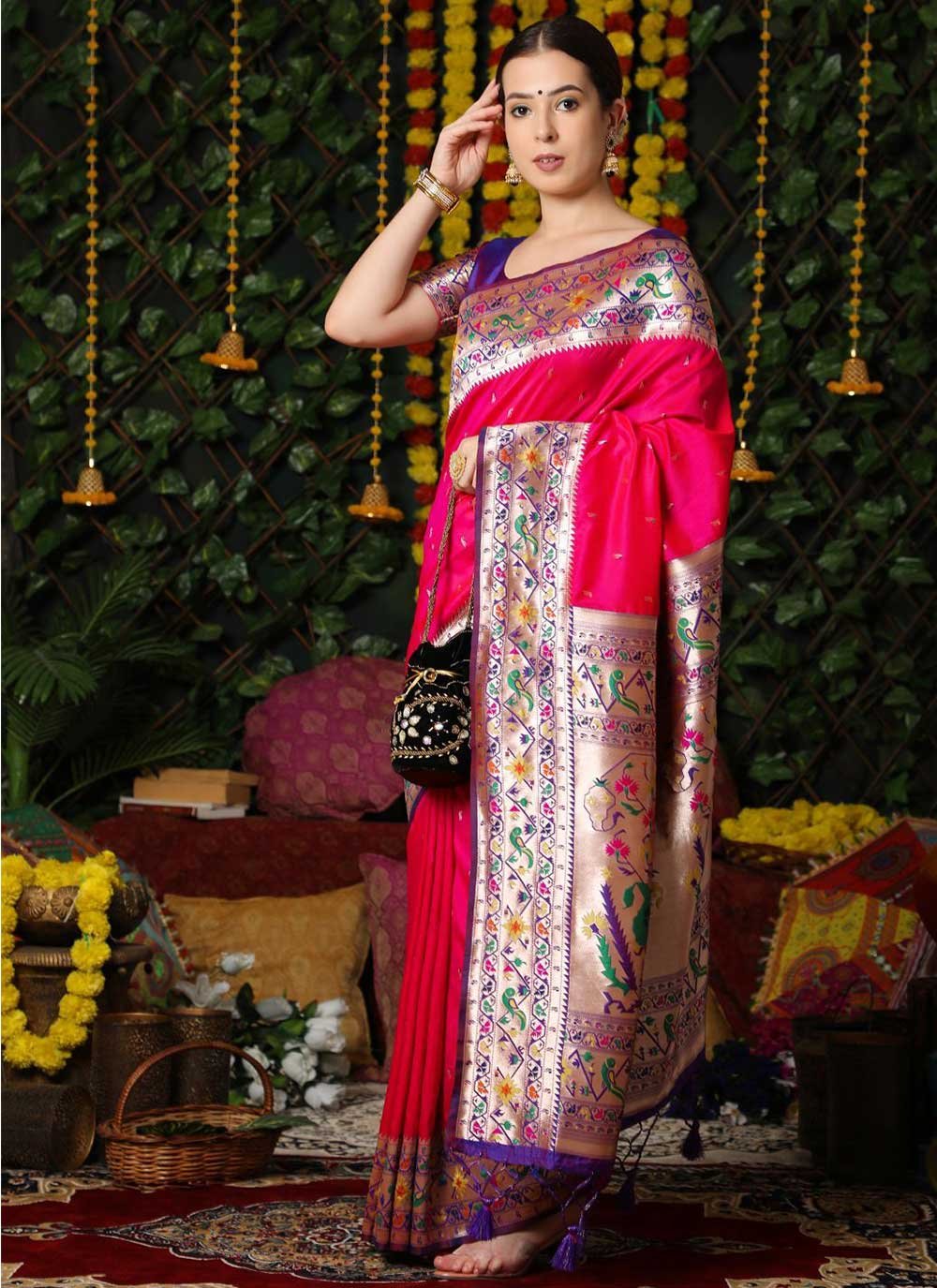 Classic Banarasi Silk Pink Woven Saree