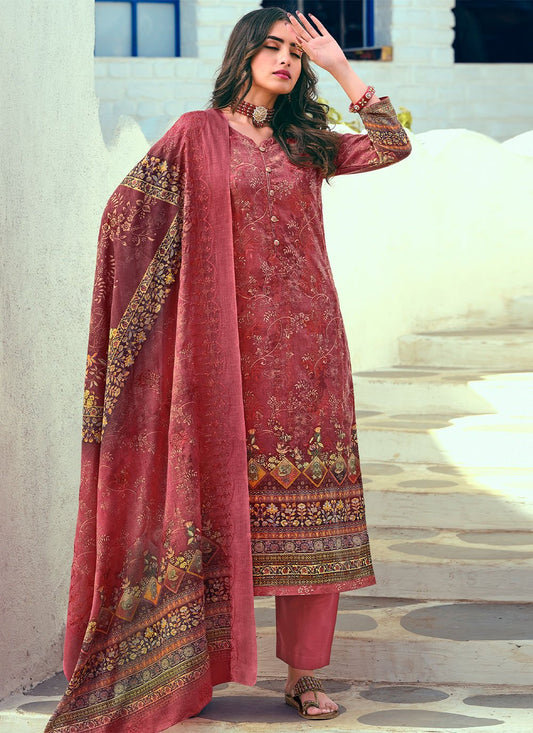 Straight Salwar Suit Blended Cotton Pink Digital Print Salwar Kameez