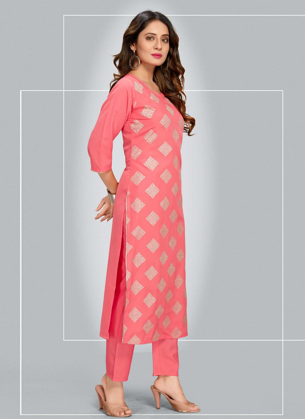 Pant Style Suit Blended Cotton Pink Print Salwar Kameez