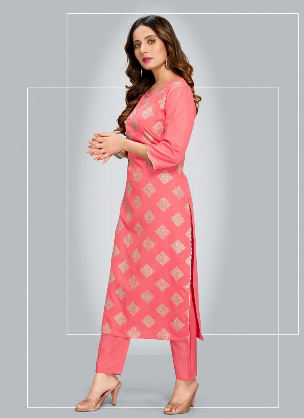 Pant Style Suit Blended Cotton Pink Print Salwar Kameez