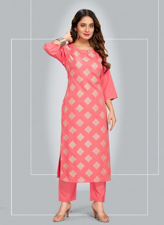 Pant Style Suit Blended Cotton Pink Print Salwar Kameez