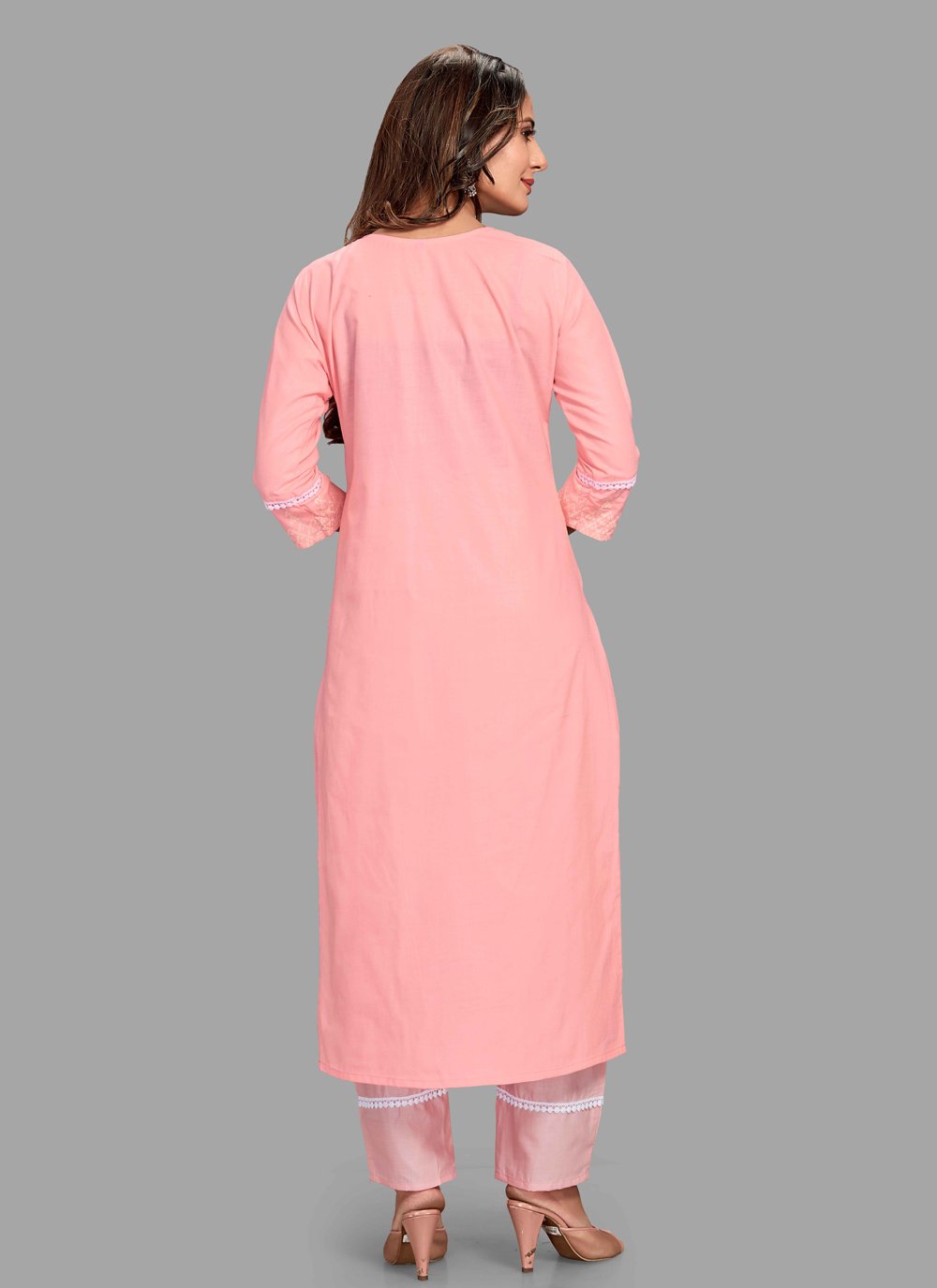 Pant Style Suit Blended Cotton Pink Block Print Salwar Kameez