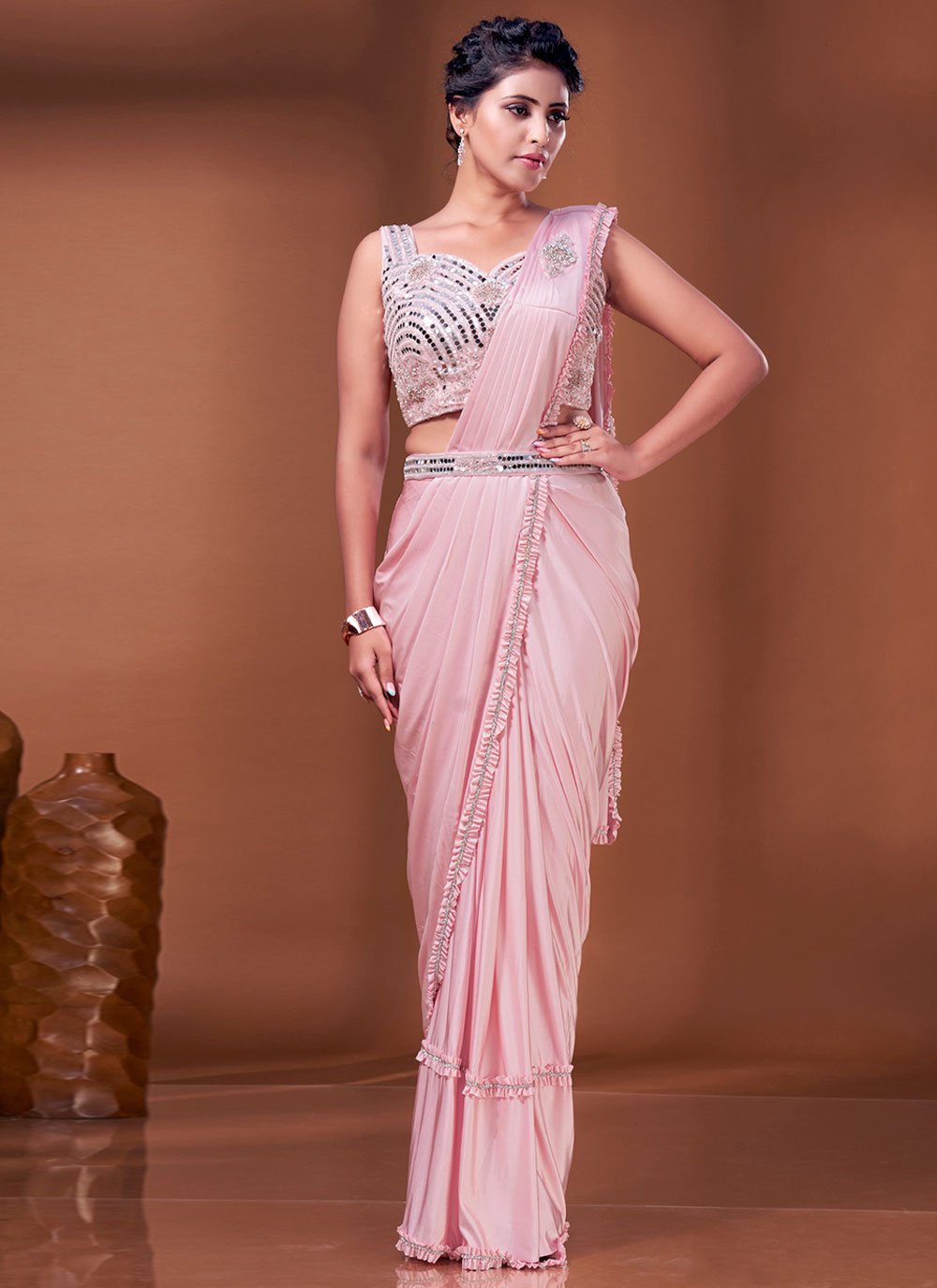 Designer Imported Pink Patch Border Saree