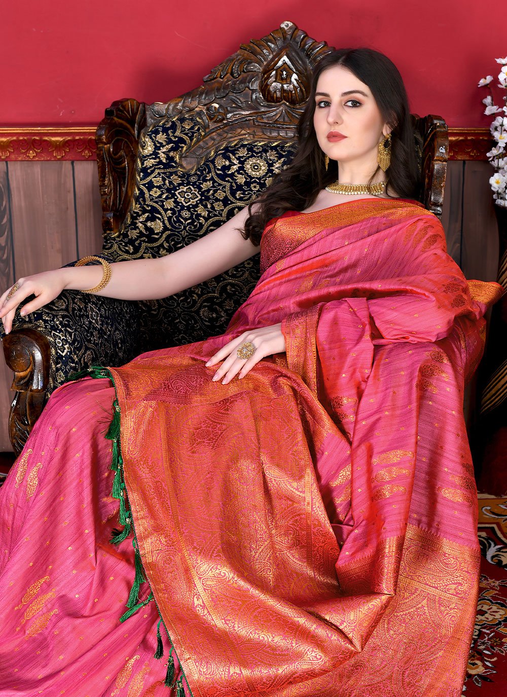 Trendy Saree Katan Silk Pink Patch Border Saree