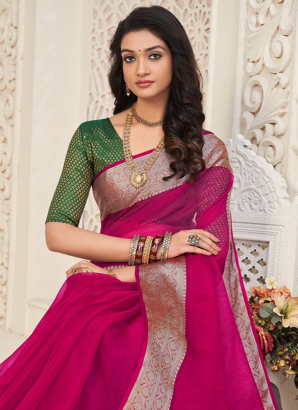 Classic Organza Pink Patch Border Saree