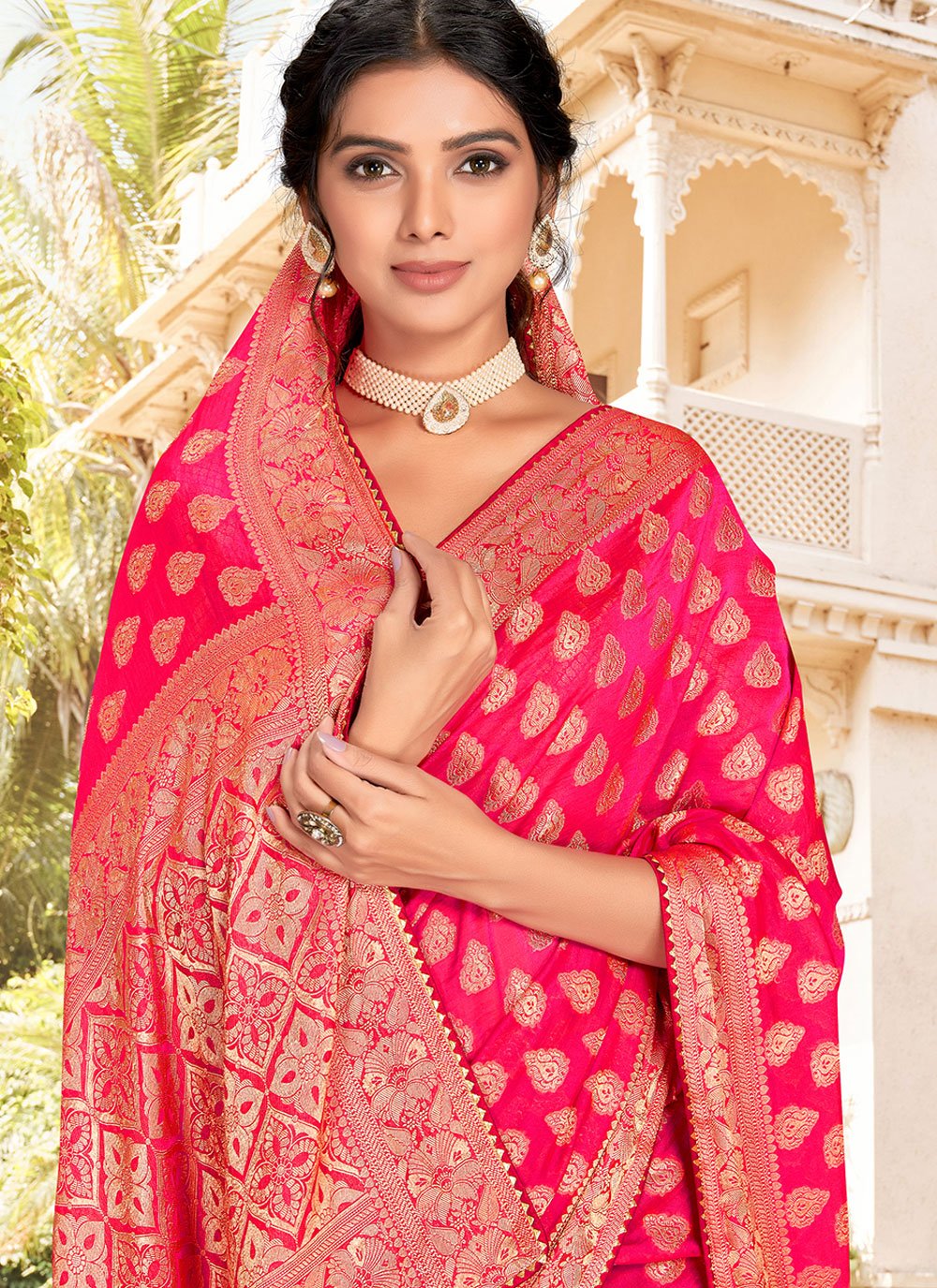 Classic Silk Pink Patch Border Saree