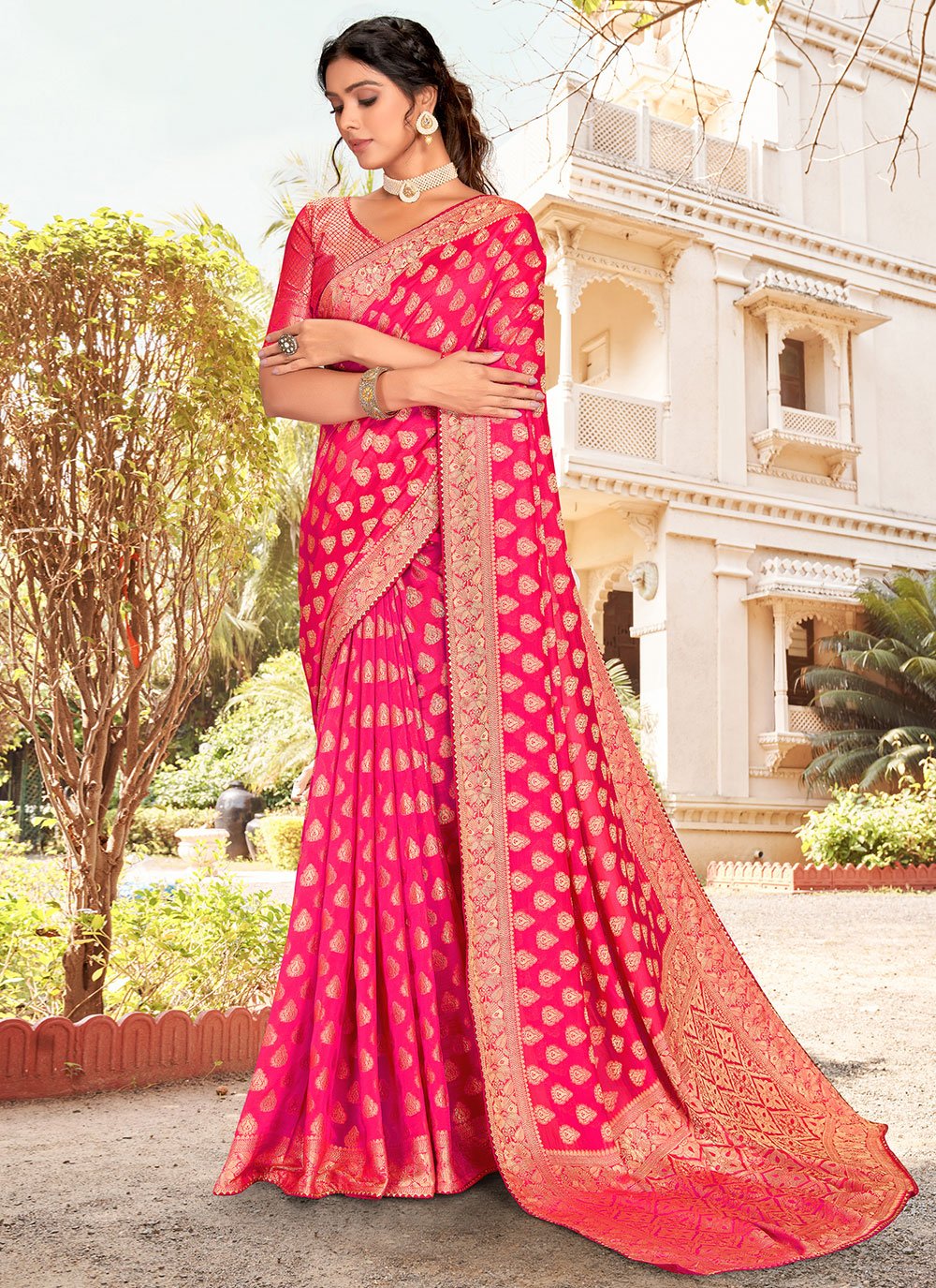 Classic Silk Pink Patch Border Saree