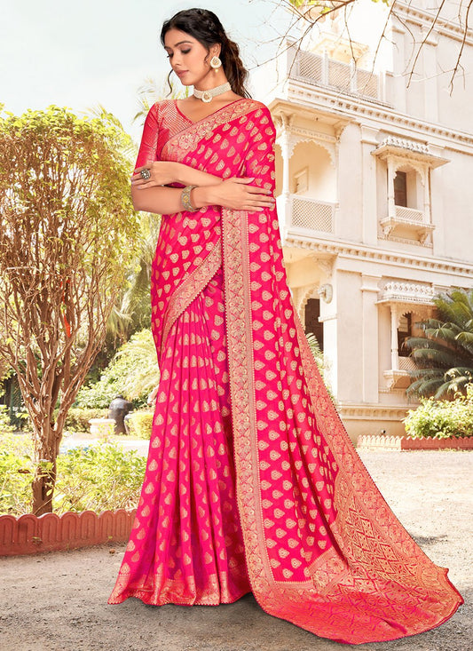 Classic Silk Pink Patch Border Saree