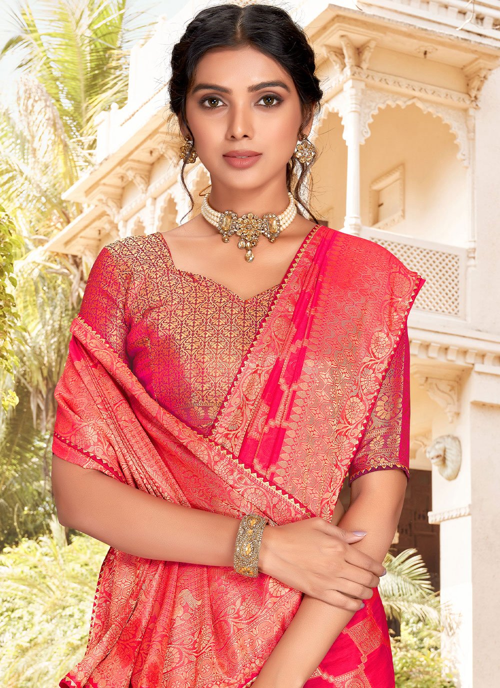 Traditional Saree Silk Pink Patch Border Saree