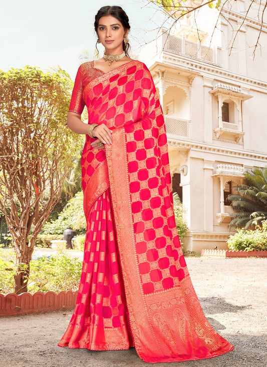 Traditional Saree Silk Pink Patch Border Saree