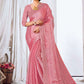 Trendy Saree Organza Pink Embroidered Saree