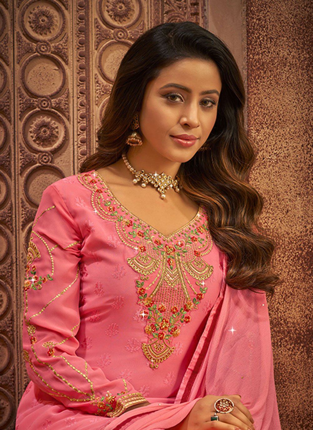Floor Lenght Salwar Suit Brasso Pink Diamond Salwar Kameez
