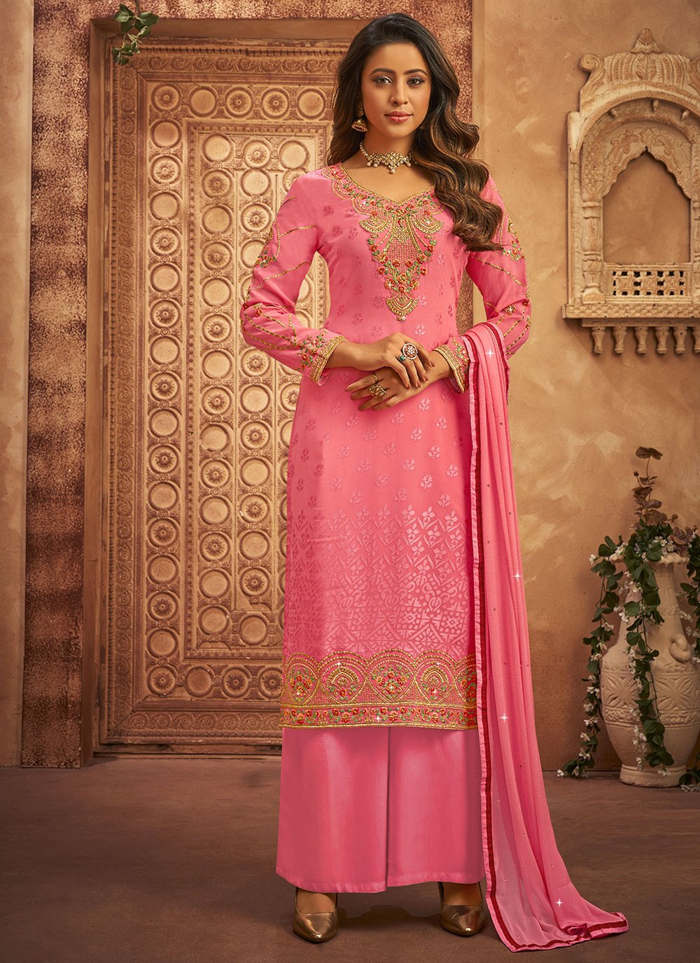 Floor Lenght Salwar Suit Brasso Pink Diamond Salwar Kameez