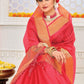 Contemporary Organza Silk Pink Patch Border Saree