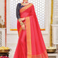 Contemporary Organza Silk Pink Patch Border Saree