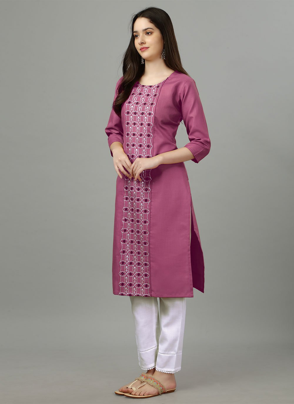 Casual Kurti Cotton Pink Embroidered Kurtis