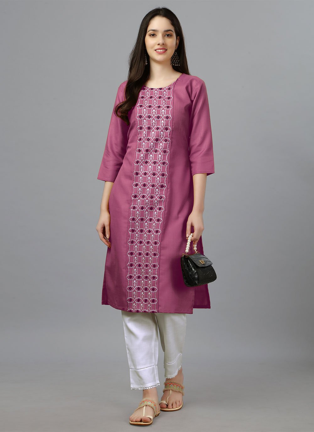 Casual Kurti Cotton Pink Embroidered Kurtis