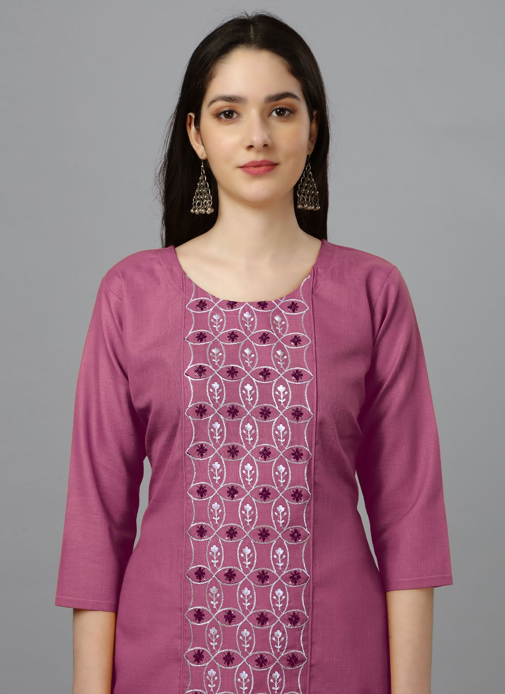 Casual Kurti Cotton Pink Embroidered Kurtis