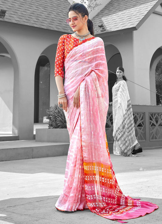 Trendy Saree Weight Less Pink Embroidered Saree