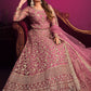 Anarkali Suit Net Pink Embroidered Salwar Kameez