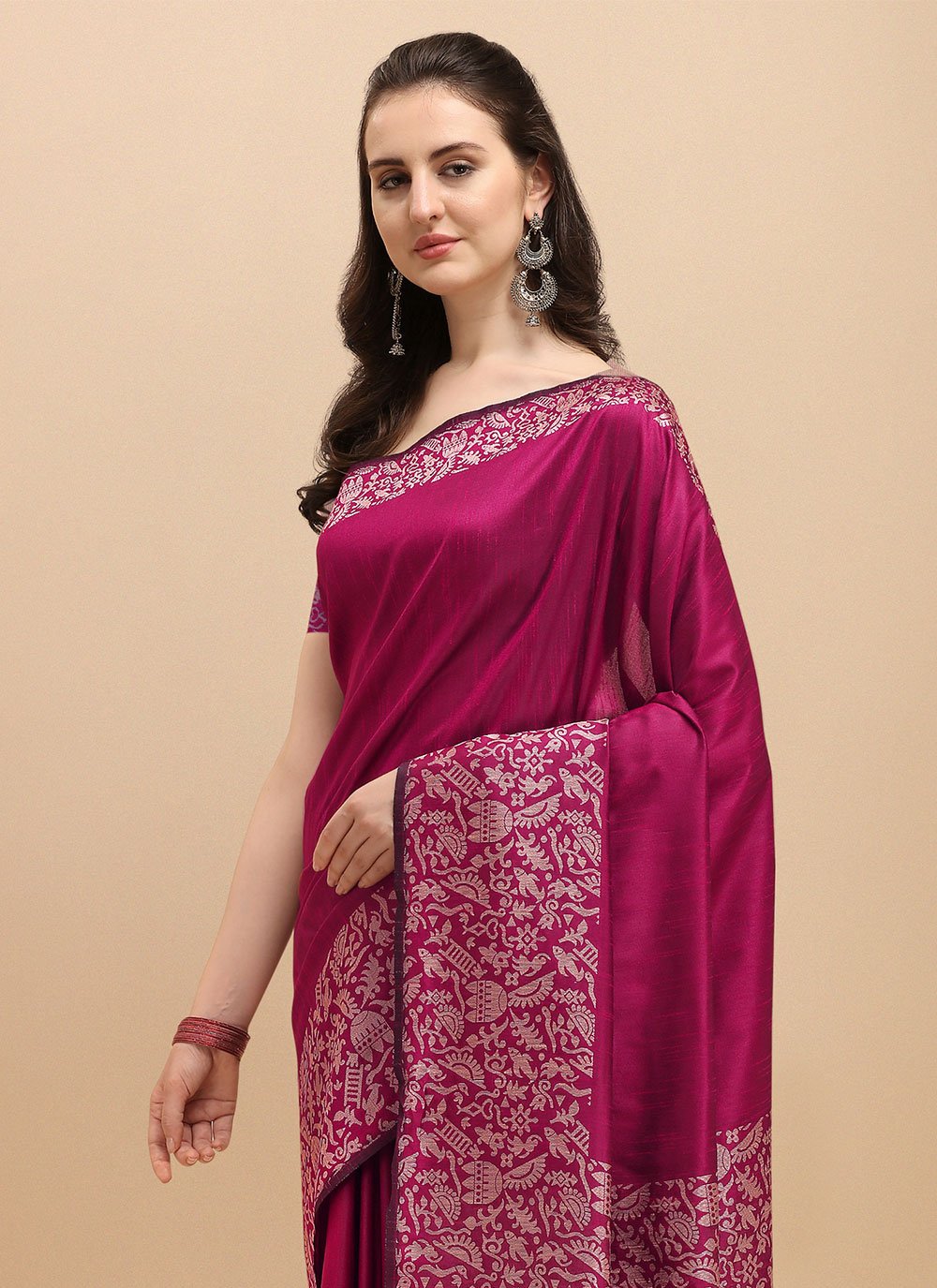 Contemporary Banglori Silk Raw Silk Pink Woven Saree