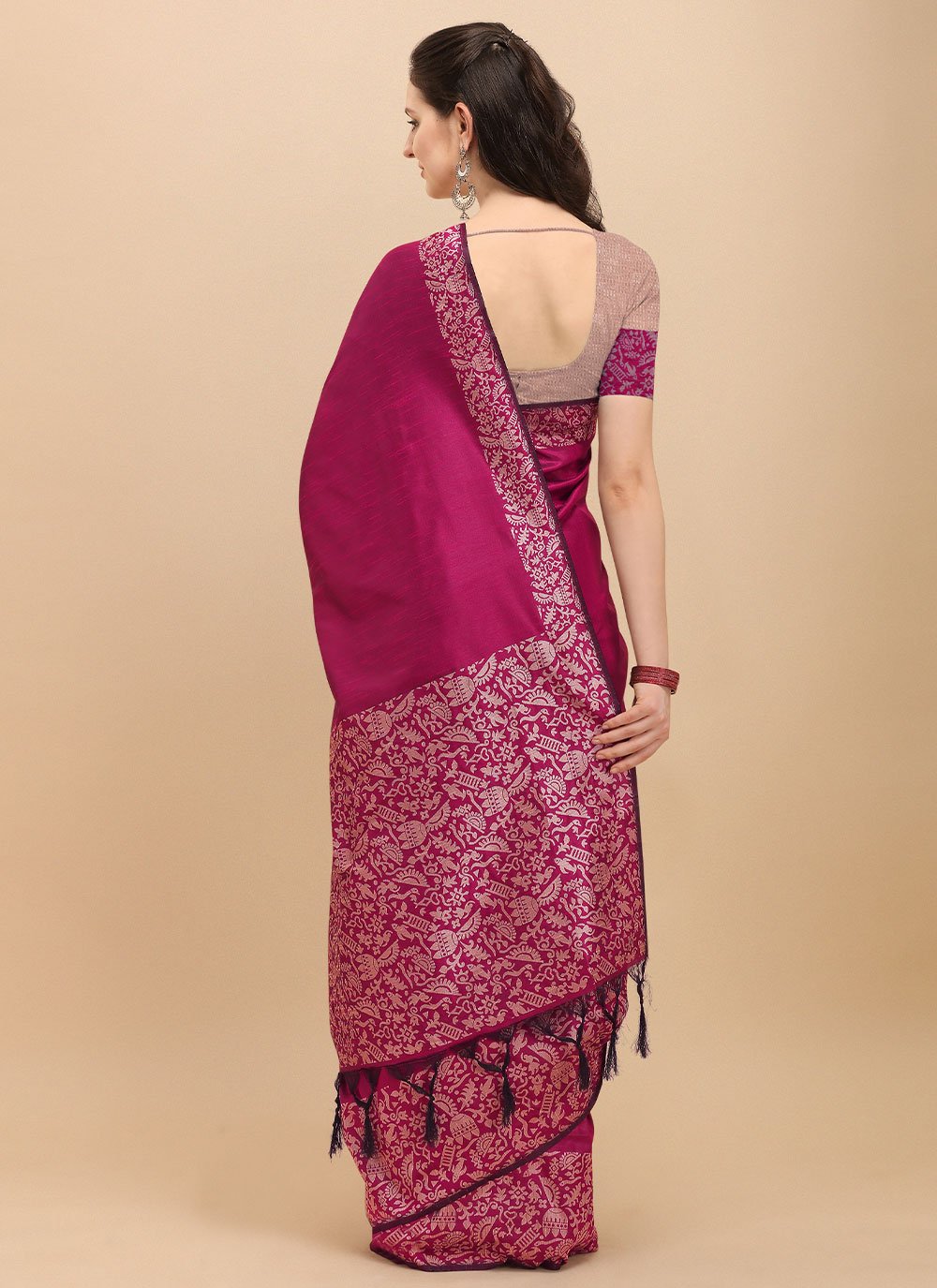 Contemporary Banglori Silk Raw Silk Pink Woven Saree