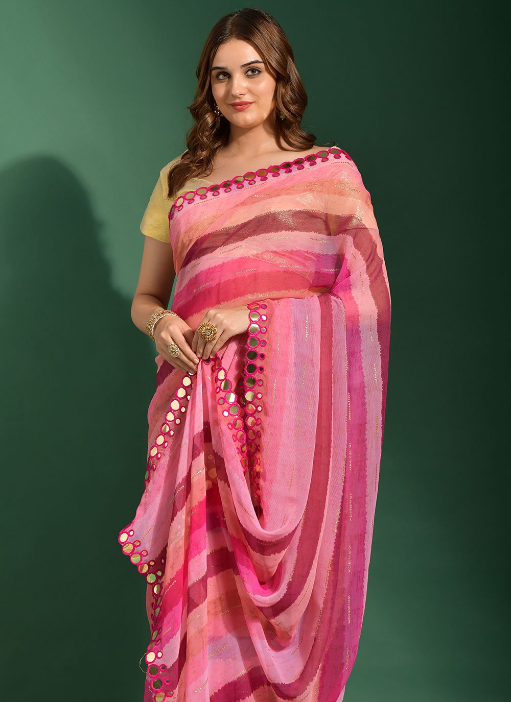 Trendy Saree Chiffon Pink Embroidered Saree