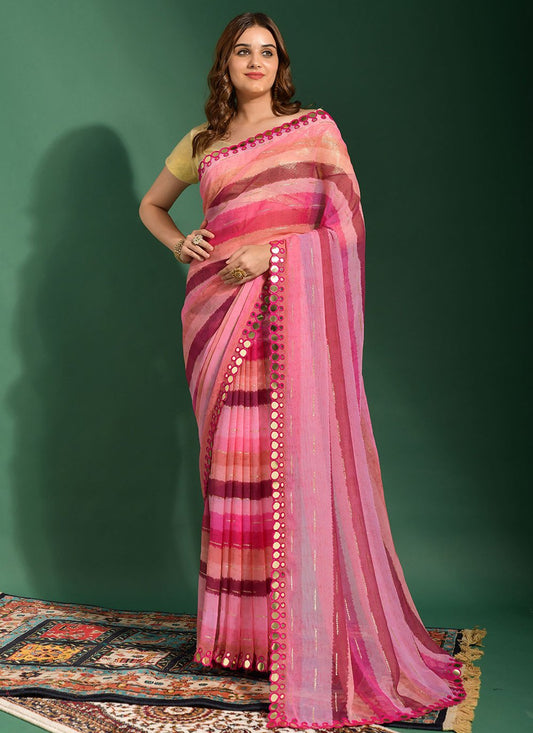 Trendy Saree Chiffon Pink Embroidered Saree