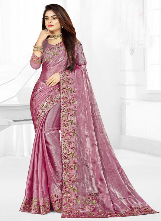 Classic Chiffon Pink Embroidered Saree