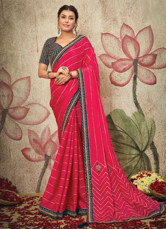 Trendy Saree Chiffon Pink Embroidered Saree