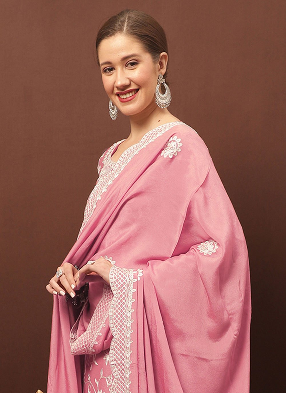 Pakistani Salwar Suit Chiffon Chinon Pink Crystals Salwar Kameez