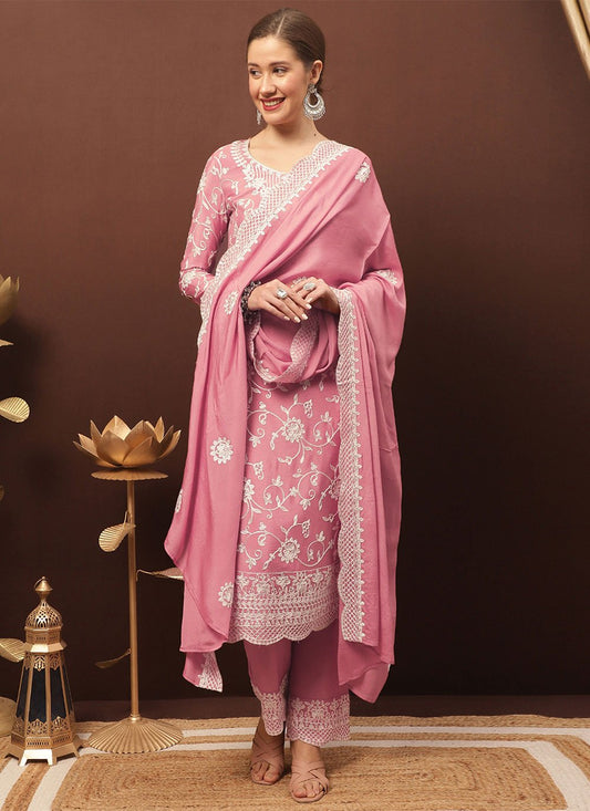 Pakistani Salwar Suit Chiffon Chinon Pink Crystals Salwar Kameez