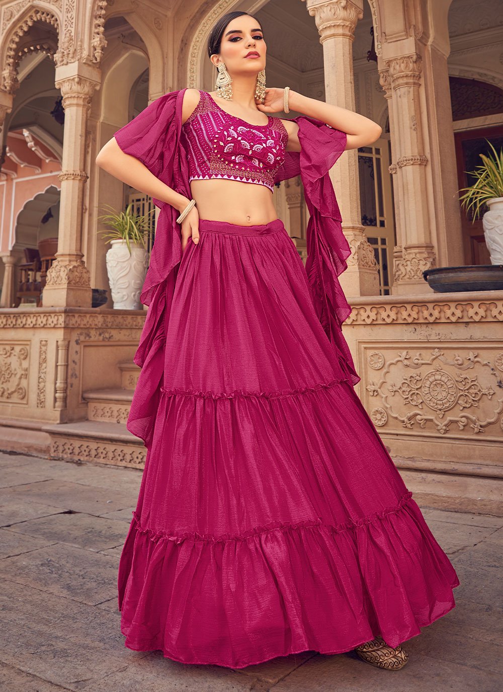 Lehenga Choli Chinon Pink Plain Lehenga Choli