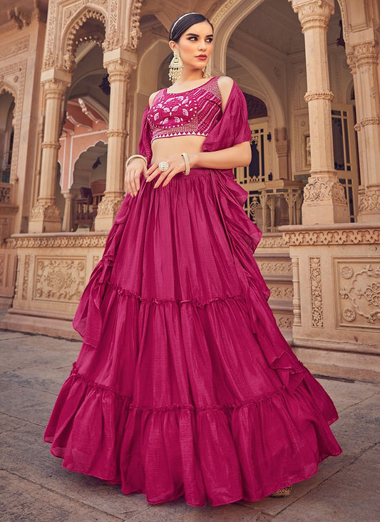 Lehenga Choli Chinon Pink Plain Lehenga Choli