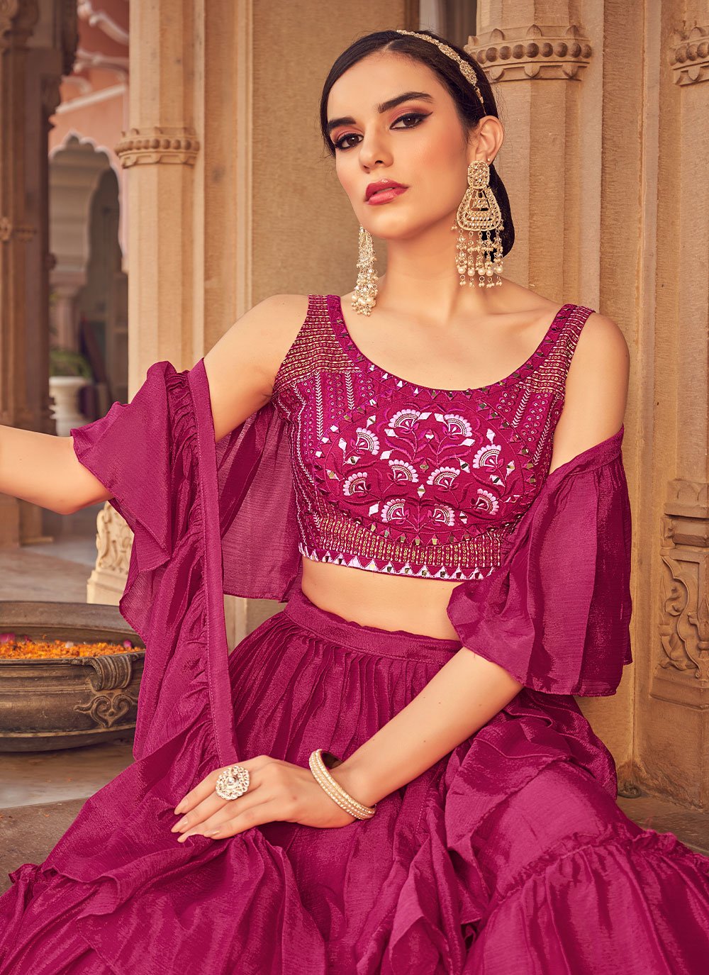 Lehenga Choli Chinon Pink Plain Lehenga Choli