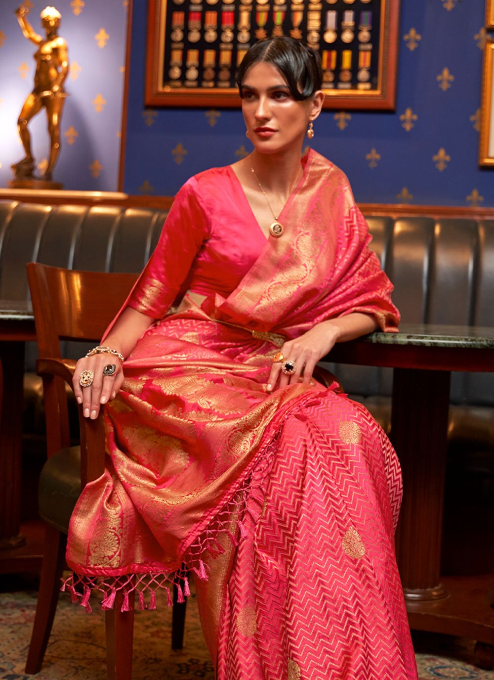 Classic Satin Silk Pink Weaving Saree