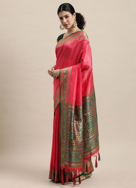 Classic Silk Pink Weaving Saree